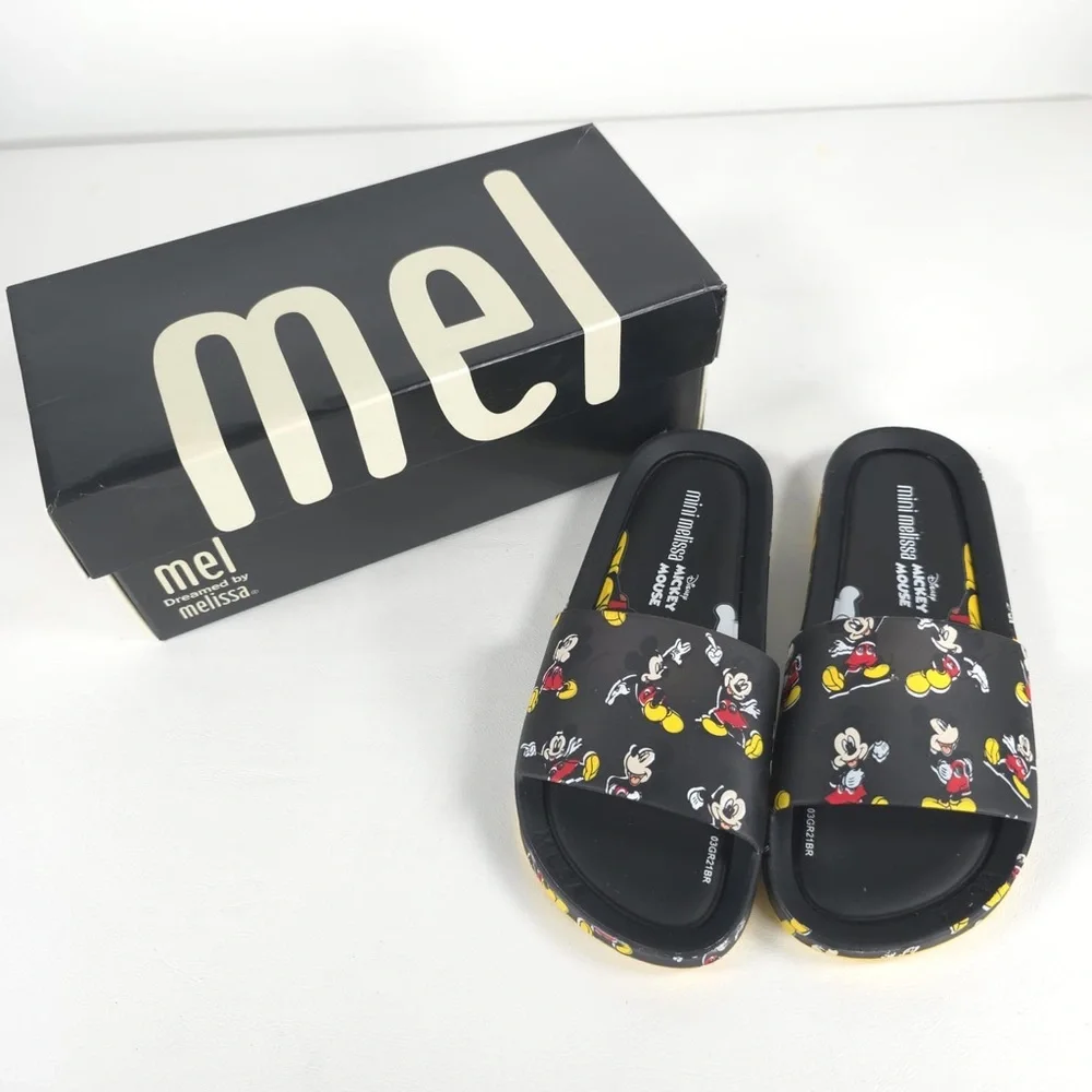 MINI MELISSA Unisex Black Beach Slide III Mickey‎ & Fiends Sandals Size 2 KIDS